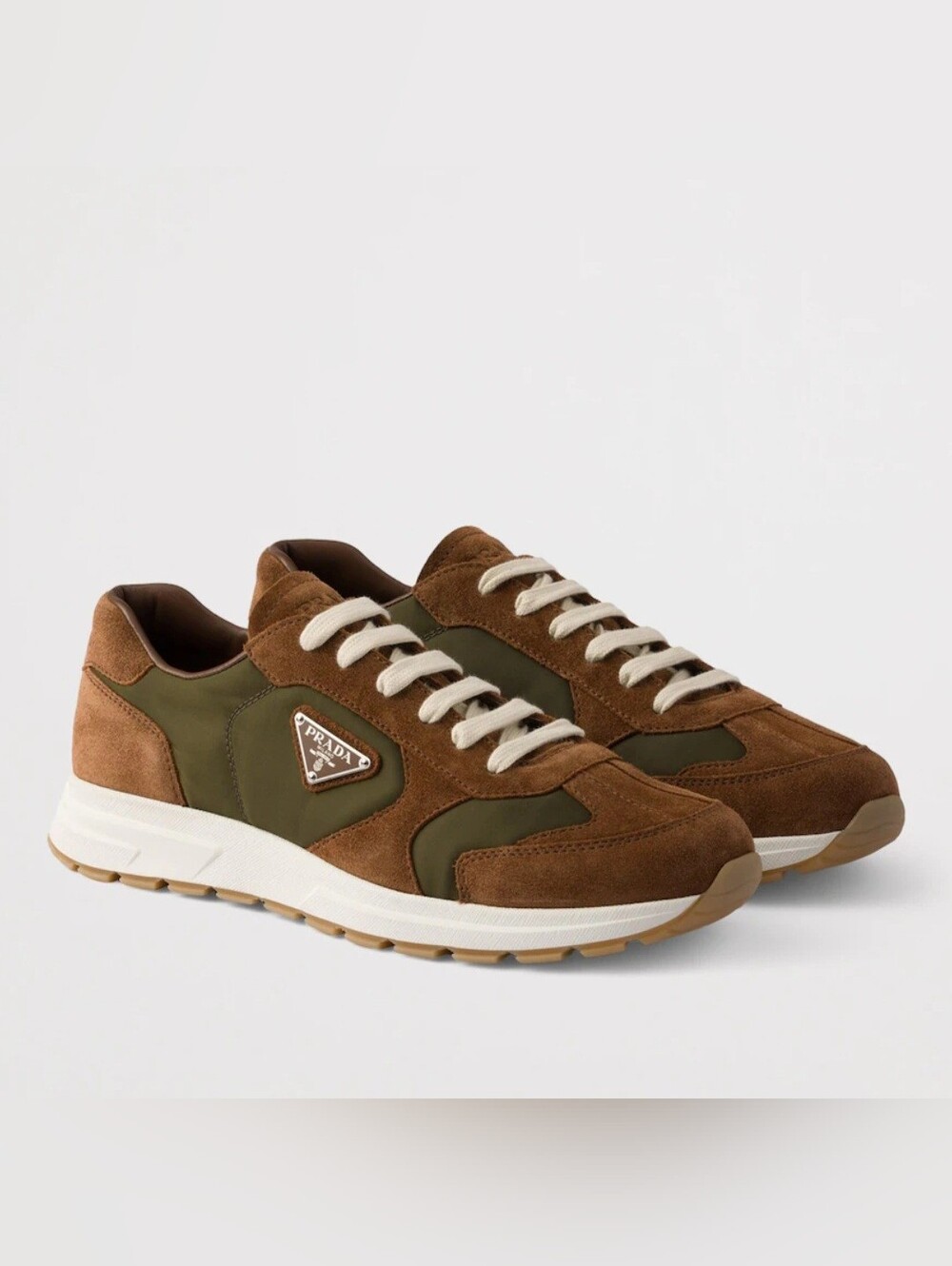 $1120 PRADA Re-Nylon/Suede Prax 2.0 Sneakers Brown/Green UK 9 US 10 EU 43 BNIB